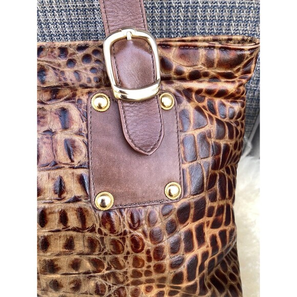 Due Fratelli 2 Strap Brown Leather Tote Shoulder Bag Crocodile Embossed mob wife - Picture 14 of 16